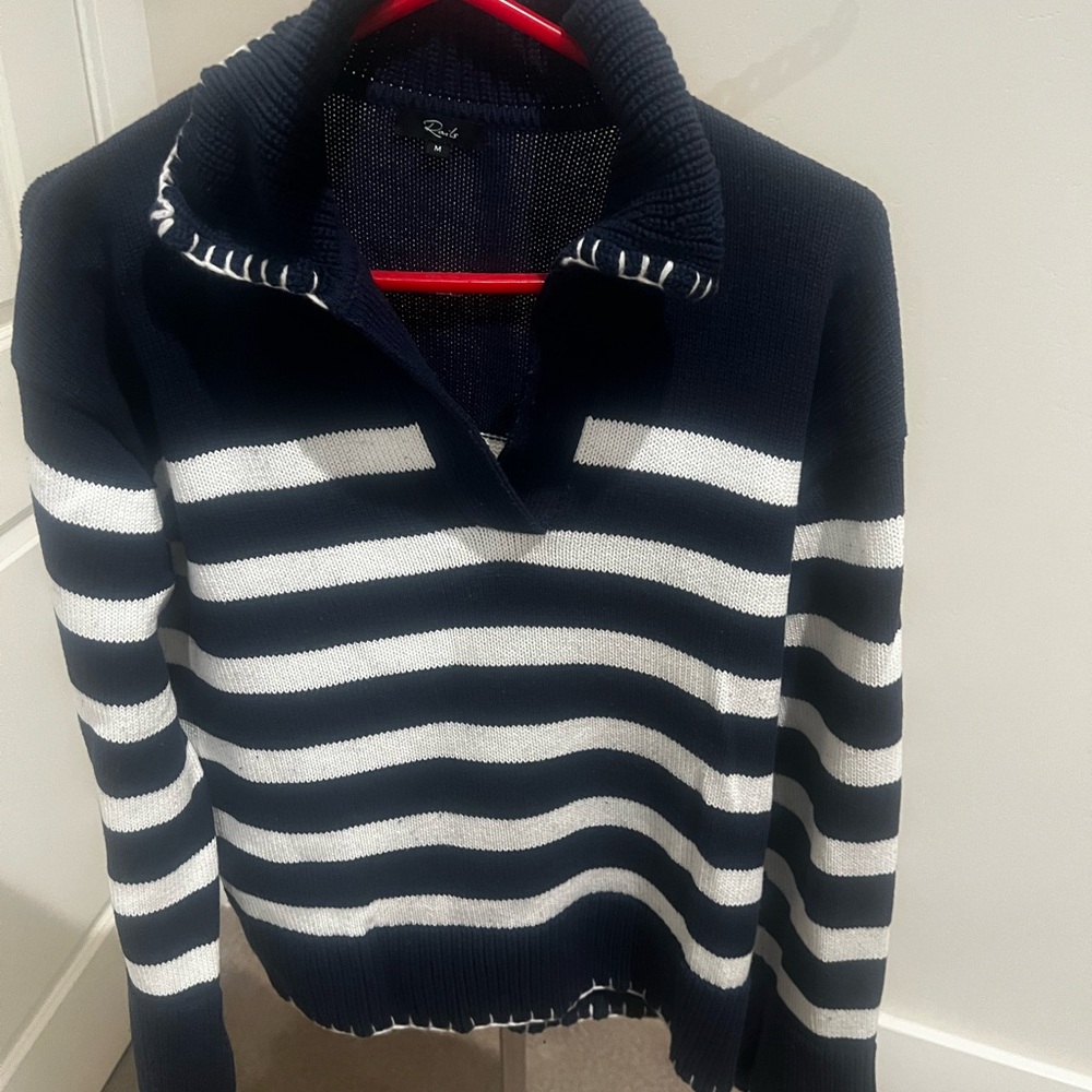 Rails Navy and White Striped Turtleneck Sweater